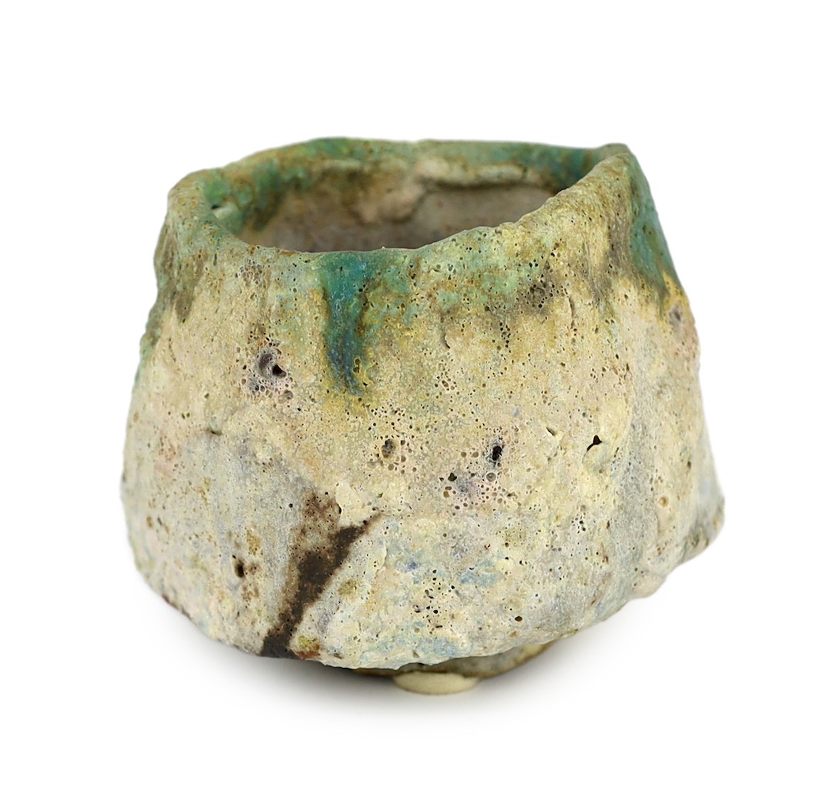 Ewen Henderson (1934-2000), a hand-built mixed laminated clay unomi, 11cm across 8.5cm high